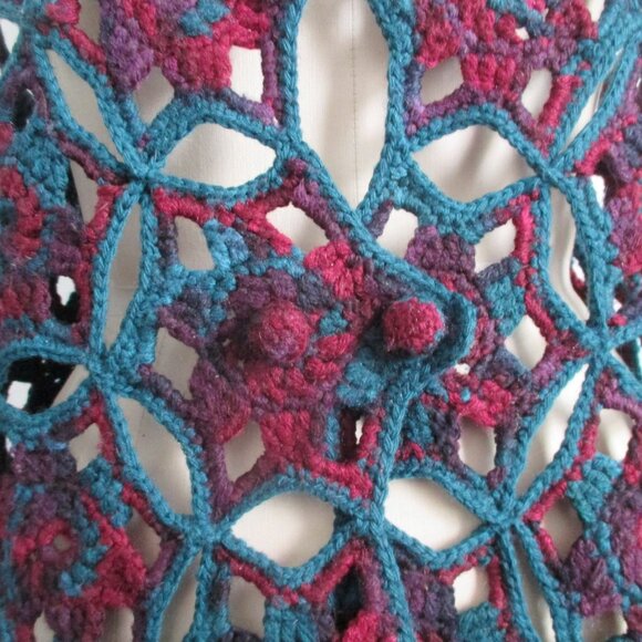 Vintage Crochet Vest Teal and Burgundy - Picture 6 of 6